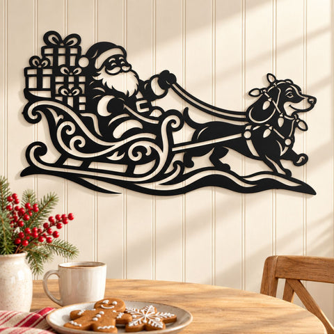 Dachshund Santa Sleigh Laser SVG | Christmas Dog DXF | Santa Gift Sleigh Metal Wall Art | Holiday Plasma CNC Cutting File SVG HappyDesignStudio 