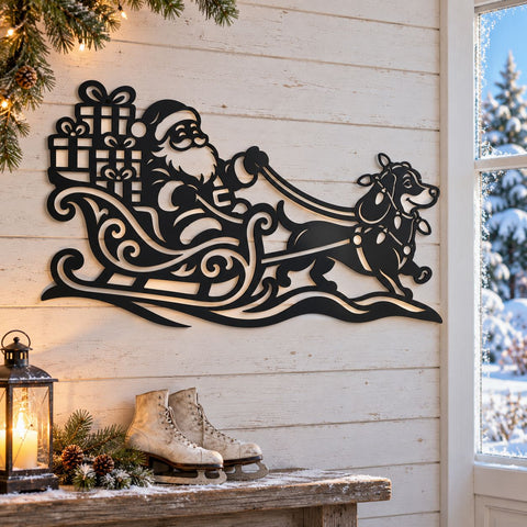 Dachshund Santa Sleigh Laser SVG | Christmas Dog DXF | Santa Gift Sleigh Metal Wall Art | Holiday Plasma CNC Cutting File SVG HappyDesignStudio 