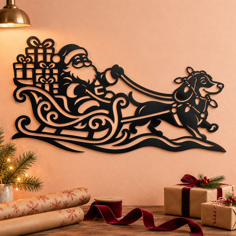 Dachshund Santa Sleigh Laser SVG | Christmas Dog DXF | Santa Gift Sleigh Metal Wall Art | Holiday Plasma CNC Cutting File SVG HappyDesignStudio 