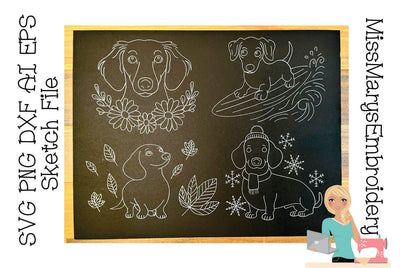 Dachshund Seasons Foil Quill | Single Line | Sketch Sketch DESIGN MissMarysEmbroidery 