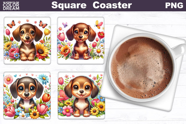 Dachshund Square Coaster Sublimation WatercolorColorDream 
