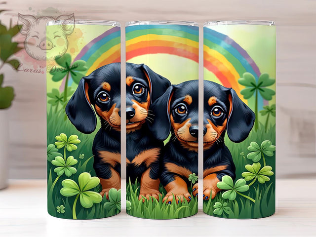 Dachshund St. Patrick's 20oz Tumbler, St. Patrick's Day Gifts, Dachshund Tumbler, Sublimation Wrap, Cute Dachshund Design, Dog Lover Gift, 20oz Tumbler, Irish Dog Gift Sublimation Lara' s Designs 