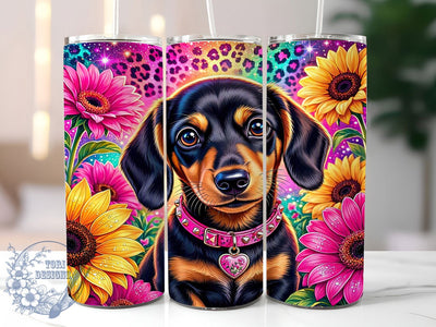 Dachshund Sunflower 20oz Tumbler, Dachshund Motif, Sunflower Design, Whimsical Style, Nature Charm, Playful Theme, 20oz Wrap, Sublimation Tumbler Sublimation ToriDesigns 