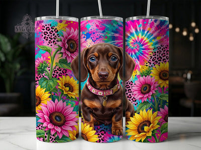 Dachshund Sunflowers 20oz Tumbler, Dachshund Sunflowers, Dachshund Tumbler, Sunflower Dog, Dachshund PNG, Sunflowers PNG, Dachshund Wrap, Wiener Dog Tumbler Sublimation SvggirlplusArt 