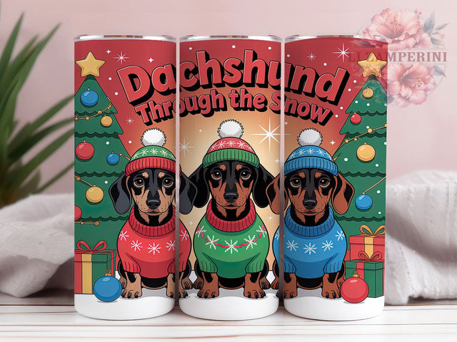 Dachshund Through The Snow Tumbler, Christmas Dog Sublimation Design, Festive Holiday Pup Cup Art, 20oz Xmas Tumbler, Whimsical Dachshund Mug, Stylish Christmas Cup, Cozy Dog Wrap Sublimation Li Zamperini 