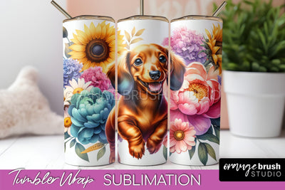 Dachshund Tumbler Wrap - Dog Mom Floral Tumbler Sublimation Sublimation OrangeBrushStudio 