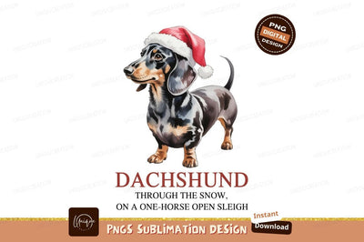 Dachshund wearing Santa hat christmas Sublimation Designangry 
