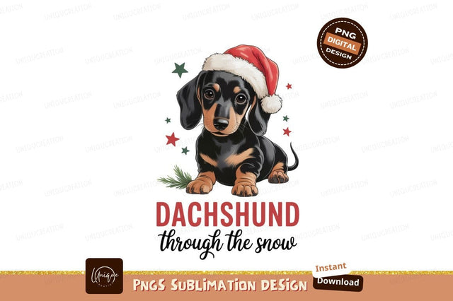 Dachshund wearing Santa hat with stars puppy Sublimation Designangry 
