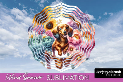Dachshund Wind Spinner, Dog Mom Floral Wind Spinner Sublimation Sublimation OrangeBrushStudio 