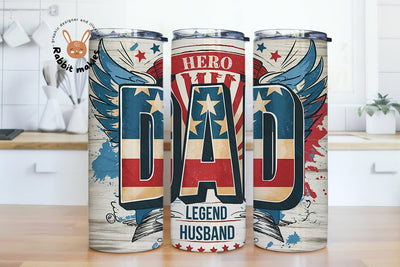 Dad 20oz Skinny Tumbler Sublimation Design, Dad Husband Hero Legend Tumbler Png, Fathers Day 20oz Tumbler Wrap For Men Png, Flag America Png Sublimation Rabbitmakies 