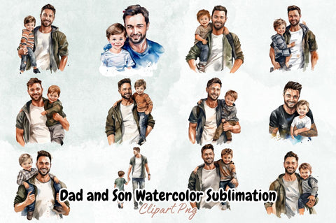 Dad and Son Watercolor Sublimation Bundle SVG Designangry 