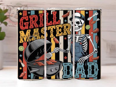 Dad Grill Master 20oz Tumbler Wrap, Funny Skeleton, BBQ Humor, Father’s Day Gift, Men’s Lifestyle, 20oz Tumbler Wrap, Sublimation PNG Sublimation Lara' s Designs 