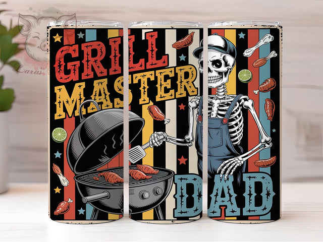 Dad Grill Master 20oz Tumbler Wrap, Funny Skeleton, BBQ Humor, Father’s Day Gift, Men’s Lifestyle, 20oz Tumbler Wrap, Sublimation PNG Sublimation Lara' s Designs 