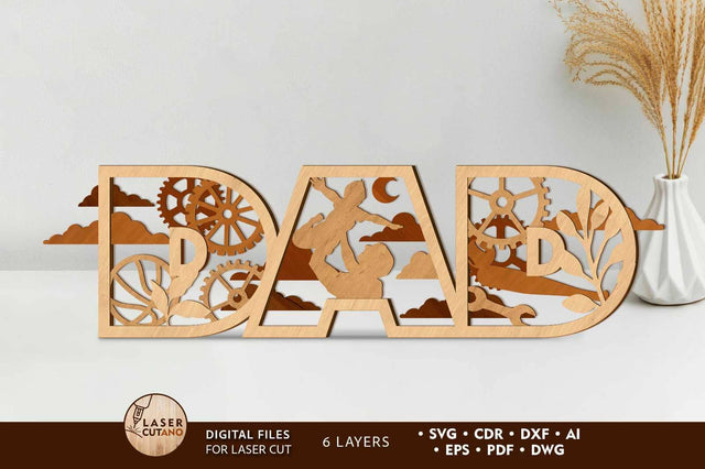 DAD Multilayer Decorative Laser Cut Template, Wood Cut and Paper Cut File SVG LaserCutano 