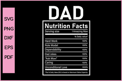 Dad Nutrition Facts Funny Father's Day Quotes SVG PNG T-shirt Design SVG SVG Print File 