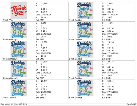 Daddy's Future Golf Buddy Embroidery Design – Baby Boy Golf Dad Father's Day Machine Embroidery File Embroidery/Applique DESIGNS PatternFeed8 