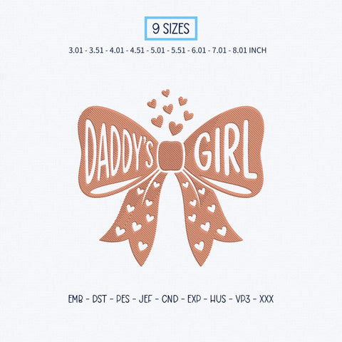Daddy's Girl Bow Embroidery Design – Cute Heart Ribbon Daddy's Girl Machine Embroidery File Embroidery/Applique DESIGNS PatternFeed8 