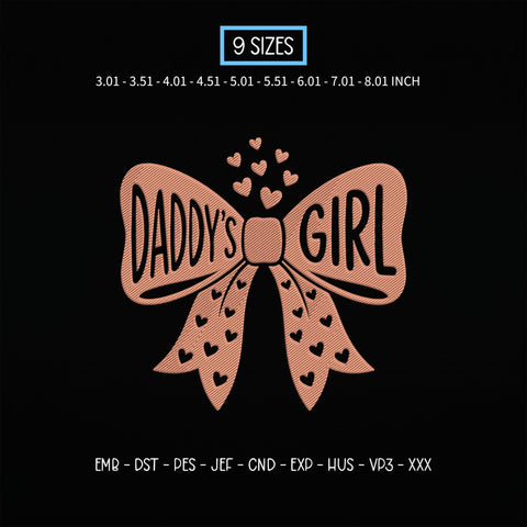 Daddy's Girl Bow Embroidery Design – Cute Heart Ribbon Daddy's Girl Machine Embroidery File Embroidery/Applique DESIGNS PatternFeed8 