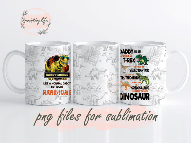Daddysaurus Mug, Dad Gifts from Daughter Son Wife, Christmas Gifts for Dad, Father Mug Wrap Sublimation PrintingLife 