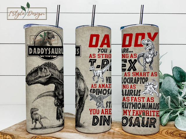 Daddysaurus Tumbler Stainless Steel with Lid 20 oz, Dinosaur Seamless Tumbler Template Sublimation Designs Downloads Sublimation iStyleDesign 