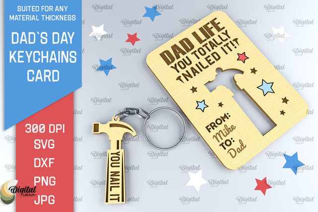 Dads Day Keychains Card SVG. Greeting Card Laser Cut SVG Evgenyia Guschina 