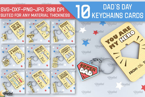 Dads Day Keychains Cards SVG Bundle. Greeting Cards Laser Cut SVG Evgenyia Guschina 