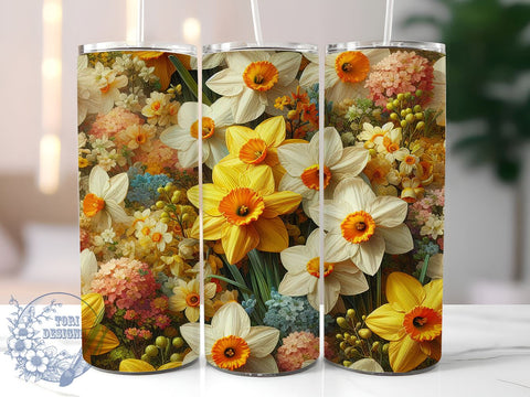 Daffodil Flowers 20oz Skinny Tumbler PNG, Daffodil Tumbler Sublimation Wrap, Straight & Tapered Tumbler Wrap, Instant Digital Download Sublimation ToriDesigns 