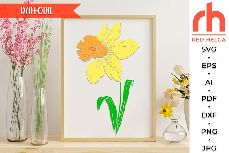 Daffodil SVG, Pisces Flower Cut File, March Birth Plant DXF SVG RedHelgaArt 