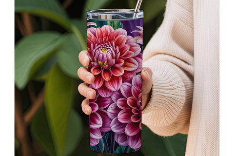 Dahlia Bloom 20oz Tumbler Wrap Sublimation DesignSVG 