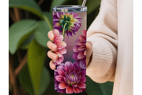 Dahlia Bloom 20oz Tumbler Wrap Sublimation DesignSVG 