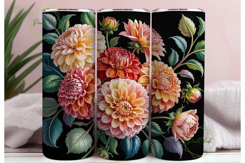 Dahlia & Eucalyptus 20oz Tumbler Wrap Sublimation PixelChick 