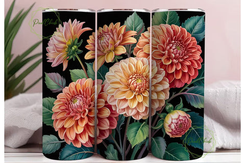 Dahlia & Eucalyptus 20oz Tumbler Wrap Sublimation PixelChick 