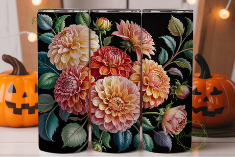 Dahlia & Eucalyptus 20oz Tumbler Wrap Sublimation PixelChick 