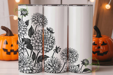 Dahlia Floral 20oz Tumbler Wrap Sublimation PixelChick 