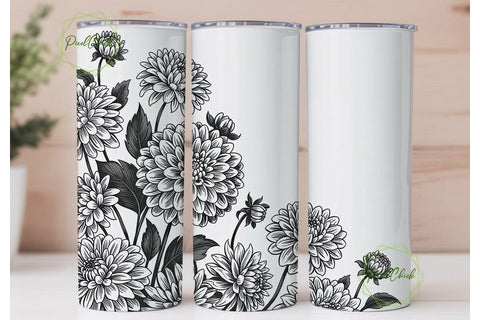 Dahlia Floral 20oz Tumbler Wrap Sublimation PixelChick 
