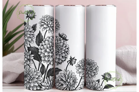 Dahlia Floral 20oz Tumbler Wrap Sublimation PixelChick 