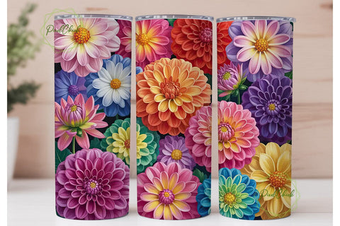 Dahlia Flowers 20oz Tumbler Wrap Sublimation PixelChick 