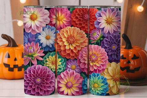 Dahlia Flowers 20oz Tumbler Wrap Sublimation PixelChick 