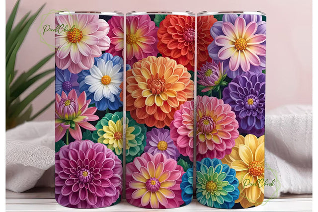 Dahlia Flowers 20oz Tumbler Wrap Sublimation PixelChick 