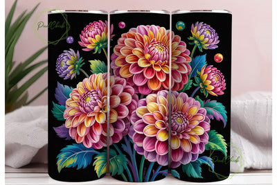 Dahlia Flowers 20oz Tumbler Wrap Sublimation PixelChick 
