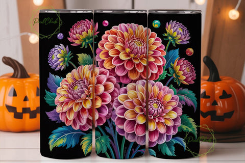 Dahlia Flowers 20oz Tumbler Wrap Sublimation PixelChick 