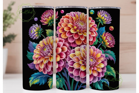 Dahlia Flowers 20oz Tumbler Wrap Sublimation PixelChick 