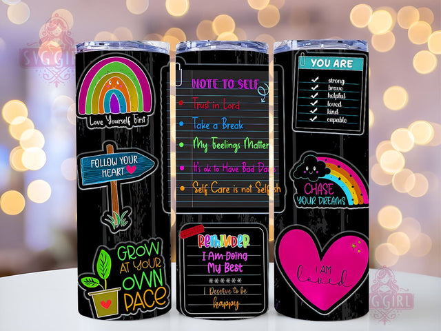 Daily Affirmations 20oz Tumbler Wrap Sublimation Design, Straight Tapered Tumbler Wrap, Self Love Tumbler Png, Instant Digital Download Sublimation SvggirlplusArt 