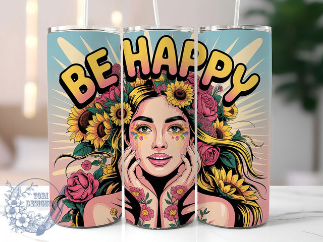 Daily Affirmations Be Happy 20oz Tumbler, Be Happy Quote, Young Woman Wrap, Sublimation Wrap, 20oz Tumbler Design, PNG Tumbler Wrap, Positive Message Sublimation ToriDesigns 