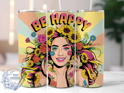 Daily Affirmations Be Happy 20oz Tumbler, Be Happy Quote, Young Woman Wrap, Sublimation Wrap, 20oz Tumbler Design, PNG Tumbler Wrap, Positive Message Sublimation ToriDesigns 