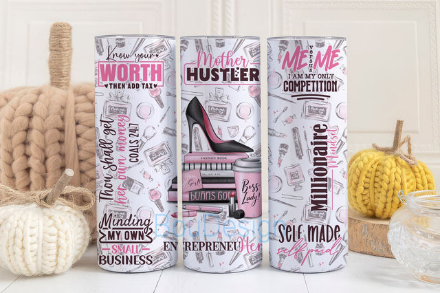 Daily Affirmations Girl Boss 20 oz Skinny Tumbler Wrap PNG Inspiration Quote, Motivational Digital Download Design for Boss Babes Sublimation BouDesign 