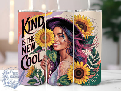 Daily Affirmations Kind Cool 20oz Tumbler, Kind Is The New Cool, Sublimation Wrap, 20oz Tumbler Design, Self Love Gift, PNG Tumbler Wrap, Positive Quote Sublimation ToriDesigns 