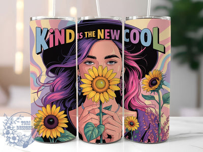 Daily Affirmations Kind Cool 20oz Tumbler, Kind Is The New Cool, Sublimation Wrap, 20oz Tumbler Design, Self Love Gift, PNG Tumbler Wrap, Positive Quote Sublimation ToriDesigns 