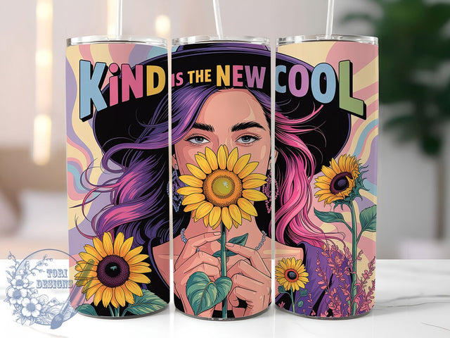 Daily Affirmations Kind Cool 20oz Tumbler, Kind Is The New Cool, Sublimation Wrap, 20oz Tumbler Design, Self Love Gift, PNG Tumbler Wrap, Positive Quote Sublimation ToriDesigns 