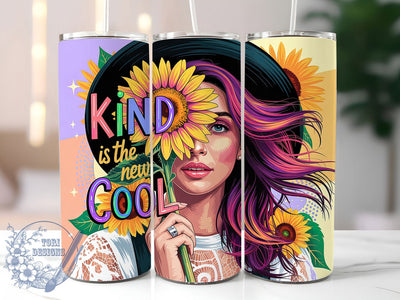 Daily Affirmations Kind Cool 20oz Tumbler, Kind Is The New Cool, Sublimation Wrap, 20oz Tumbler Design, Self Love Gift, PNG Tumbler Wrap, Positive Quote Sublimation ToriDesigns 